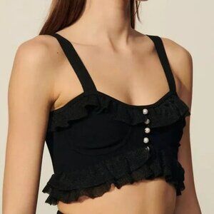 Sandro Crop Top with Pearl Buttons NWOT